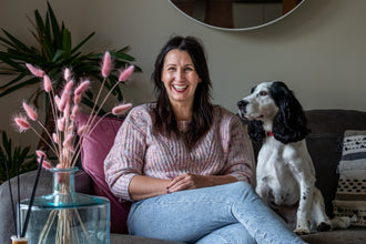 Woman with dog talking about essential oils
